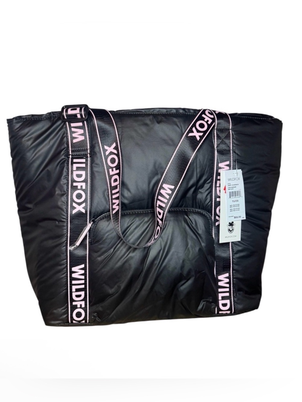 Wildfox Large Puffer Tote in black with pink accents nwt